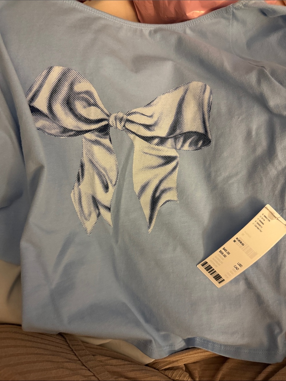 Kimchi Blue Light Blue Bow Cropped Open Back Top